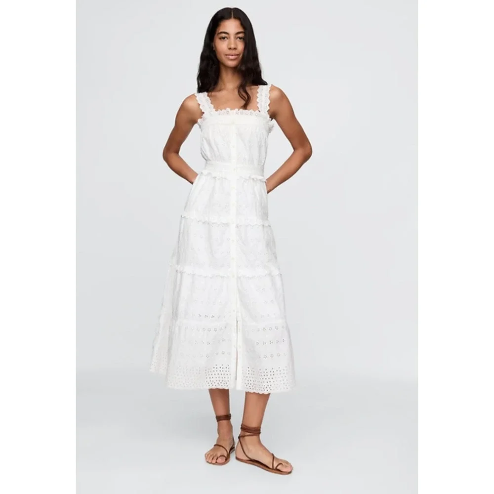 NWT Gap × DÔEN White Eyelet Midi Dress - Medium - Picture 1 of 8